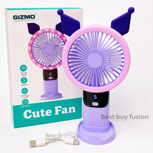 Cute LED Rechargeable Makeup Fan – Portable USB Handheld & Desktop Cooling Fan with Soft Light for traveling, school, office