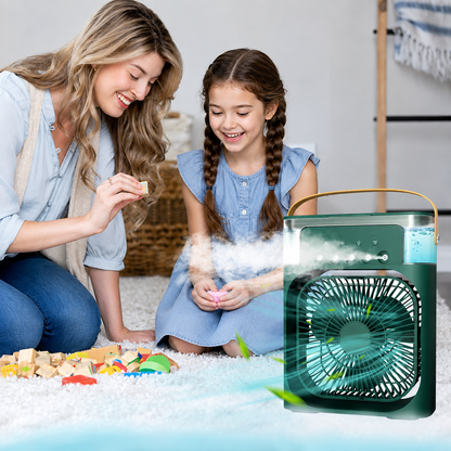 3-in-1 Portable Humidifier Cooling Fan – Personal USB Air Cooler with Water Mist, 7-Color LED Night Light, Mini Desktop Air Conditioner for Home & Office
