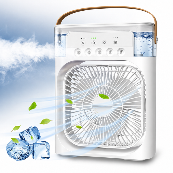 3-in-1 Portable Humidifier Cooling Fan – Personal USB Air Cooler with Water Mist, 7-Color LED Night Light, Mini Desktop Air Conditioner for Home & Office