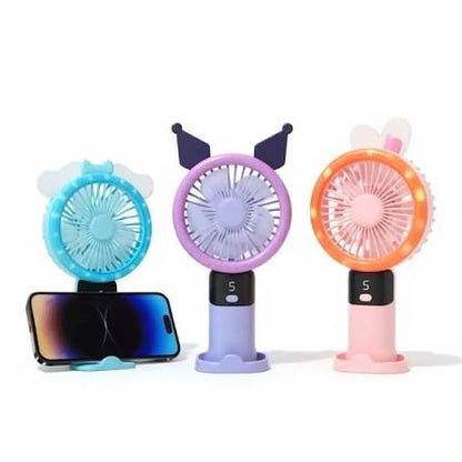 Cute LED Rechargeable Makeup Fan – Portable USB Handheld & Desktop Cooling Fan with Soft Light for traveling, school, office